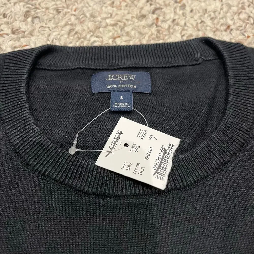 NEW J Crew Heritage Cotton Crewneck Sweater S Black Classic Preppy Casual